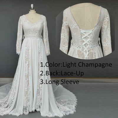 Chiffon Beach Boho Elopement Photoshoot Wedding Dress Boho Wedding Dresses BlissGown Champagne Lace up Custom Size 50cm