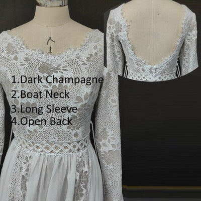 Chiffon Beach Boho Elopement Photoshoot Wedding Dress Boho Wedding Dresses BlissGown Dark Champagne O Neck Custom Size 50cm
