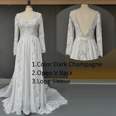 Chiffon Beach Boho Elopement Photoshoot Wedding Dress Boho Wedding Dresses BlissGown Dark Champagne V Back Custom Size 50cm