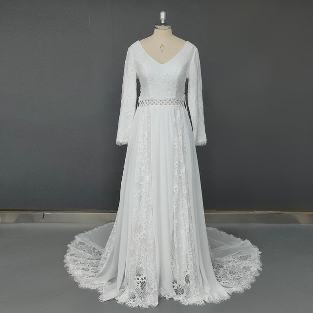 Chiffon Beach Boho Elopement Photoshoot Wedding Dress Boho Wedding Dresses BlissGown Off White 16 50cm