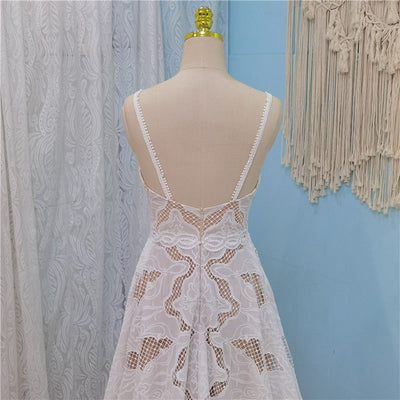 Chiffon Embroidery Spaghetti Straps Boho Bridal Gown Boho Wedding Dresses BlissGown 