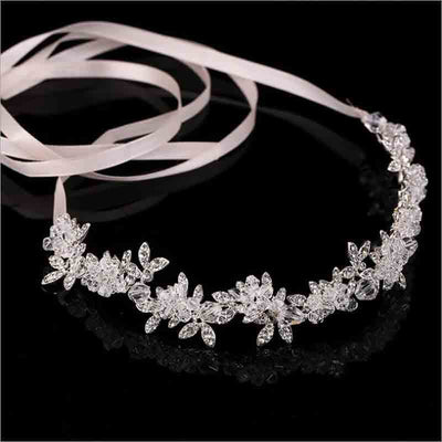 Crystal Rhinestone Satin Ribbon Headband Wedding Accessories Wedding Accessories BlissGown 