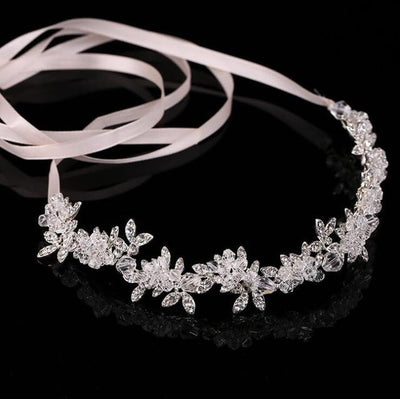 Crystal Rhinestone Satin Ribbon Headband Wedding Accessories Wedding Accessories BlissGown Style 1 