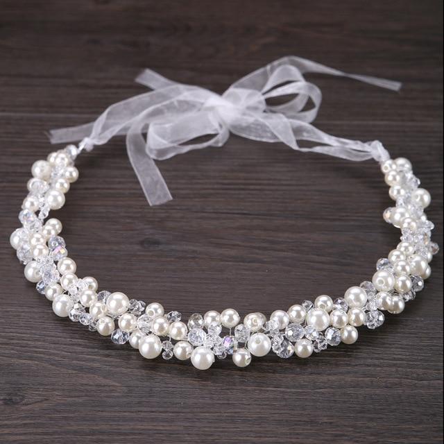 Crystal Rhinestone Satin Ribbon Headband Wedding Accessories Wedding Accessories BlissGown Style 3 