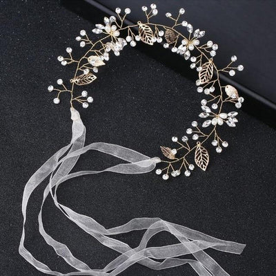 Crystal Rhinestone Satin Ribbon Headband Wedding Accessories Wedding Accessories BlissGown Style 5 