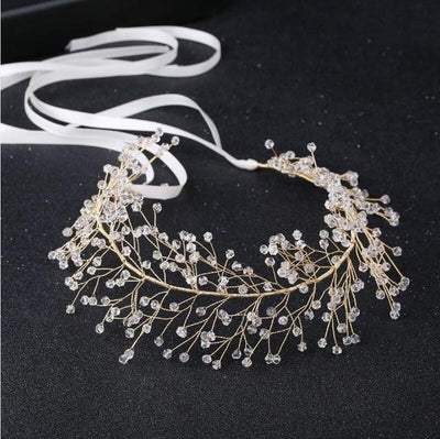 Crystal Rhinestone Satin Ribbon Headband Wedding Accessories Wedding Accessories BlissGown Style 9 