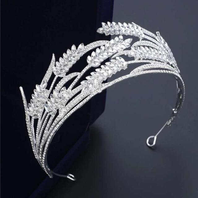 Crystal Wheat Shape Crown Rhinestone Wedding Hair Accessory Wedding Accessories BlissGown A2 