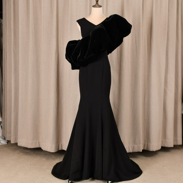 Customized Dress Black Two Piece V-Neck Mermaid  Wedding Gown