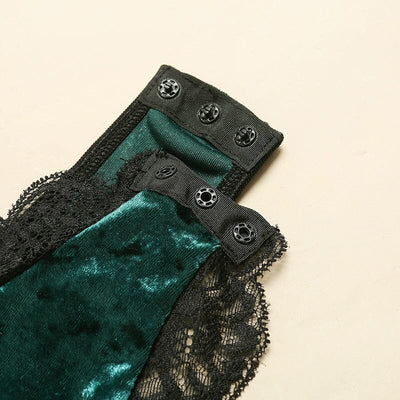 Deep-V Velvet Patchwork Warm Tops Crotchless Lace Lingerie Accessories BlissGown 