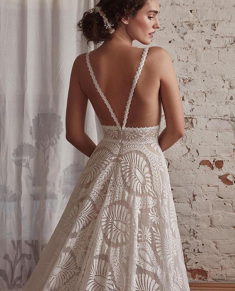 Detachable Long Sleeve Backless Unique Luxury Boho Lace Wedding Dress Luxury Wedding Dresses BlissGown 