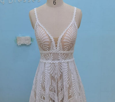 Detachable Long Sleeve Unique Boho Lace Wedding Dress Boho Wedding Dresses BlissGown 