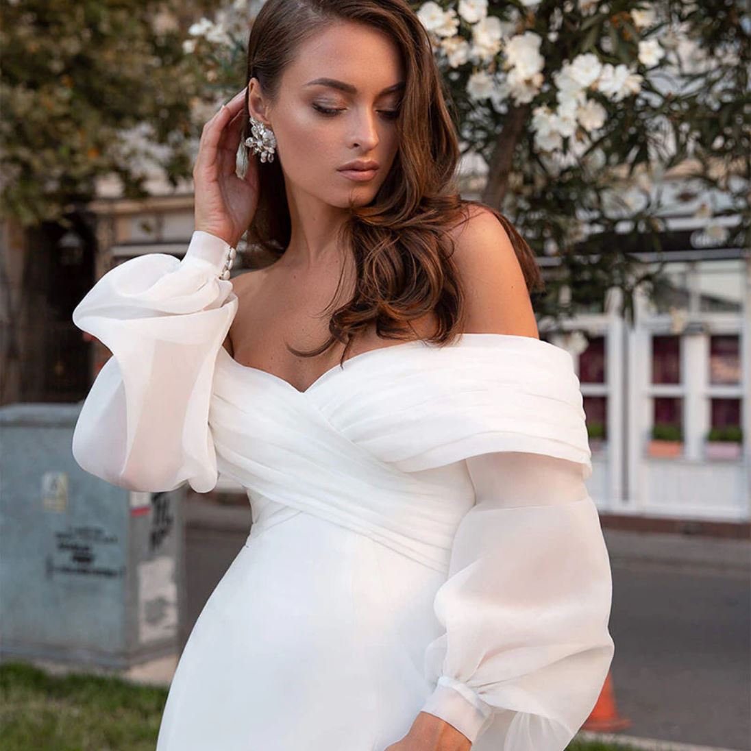 Detachable Puff Sleeves Bohemian Wedding Gown Boho Wedding Dresses BlissGown 