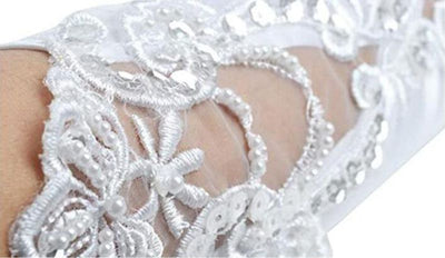 Elbow Length Crystal Satin Fabric wedding accessary hand gloves fingerless Wedding Accessories BlissGown 