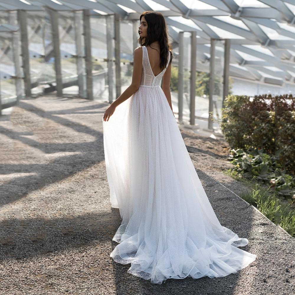 Elegant A-Line V-Neck Sleeveless Tank Glitter Tulle Wedding Dress Luxury Wedding Dresses BlissGown 