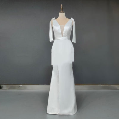 Elegant Backless Mermaid Scoop Neck Sweep Train Bridal Gowns Classic Wedding Dresses BlissGown 