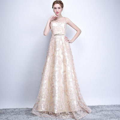Elegant Banquet Lace Sleeveless Floor-length Long Evening Dress Evening & Formal Dresses BlissGown 