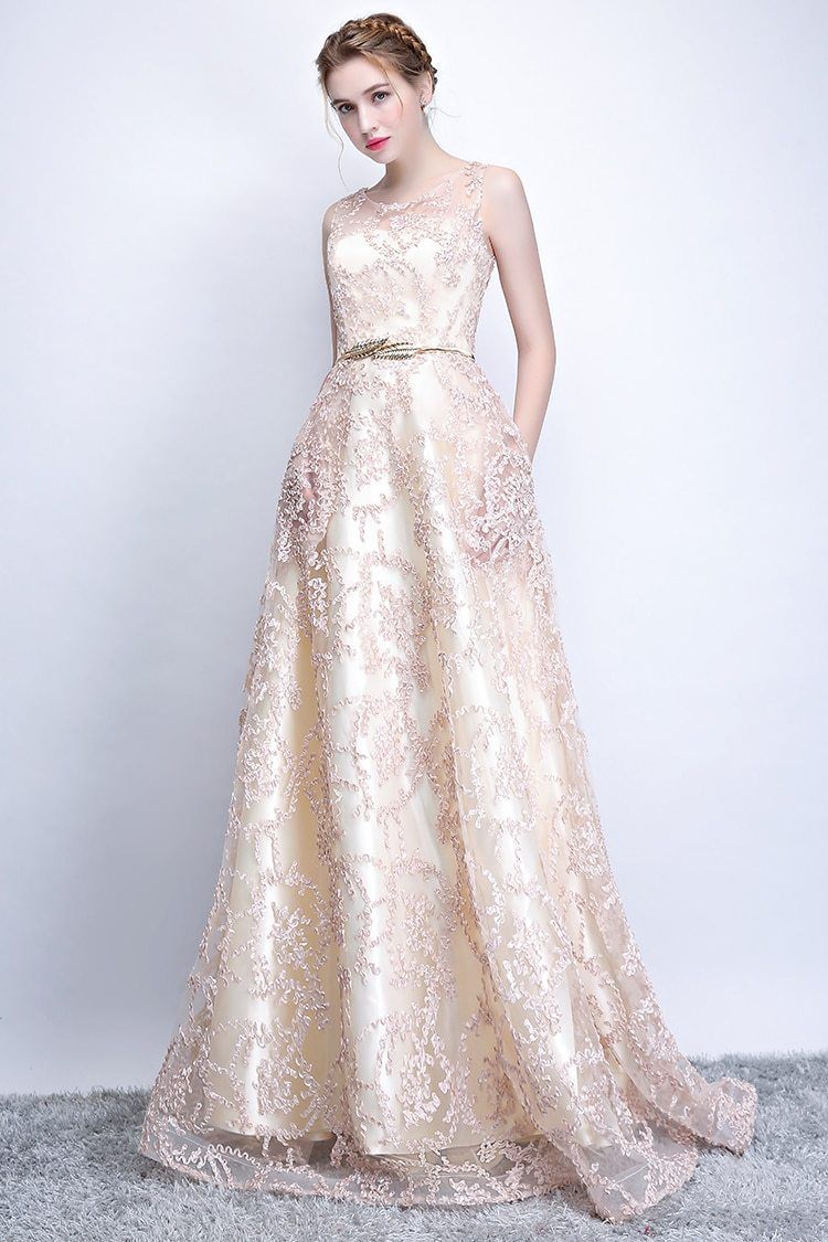 Elegant Banquet Lace Sleeveless Floor-length Long Evening Dress Evening & Formal Dresses BlissGown 