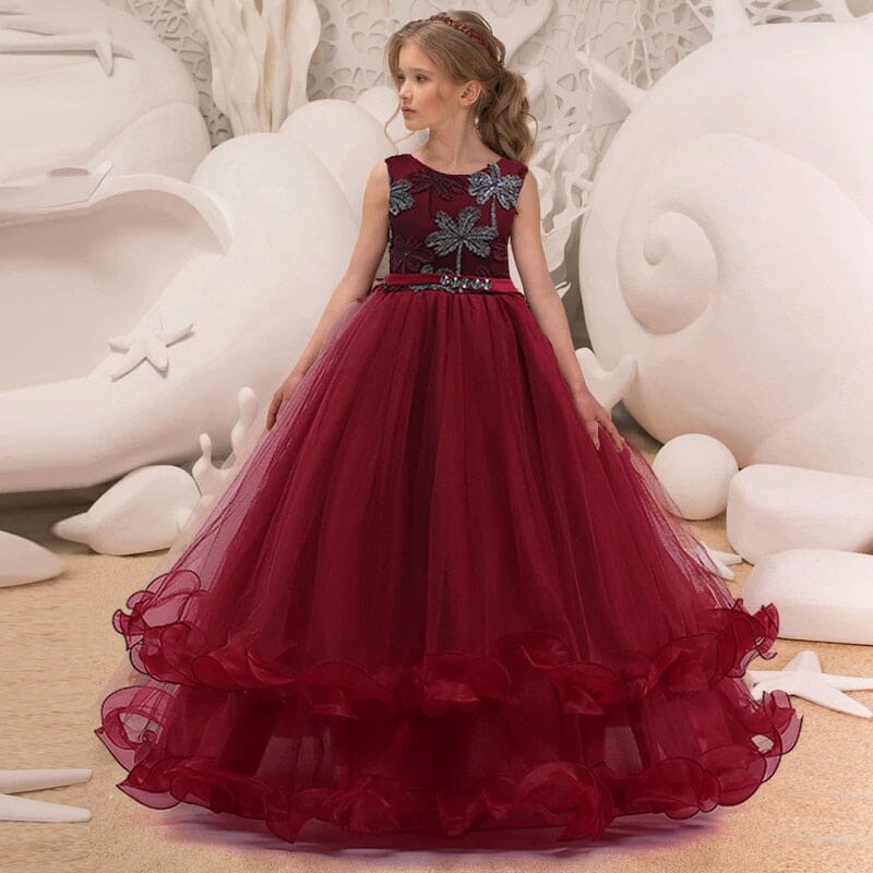 Elegant Bridesmaid Flower Princess Dress Special Occasion BlissGown Dark Red 5 