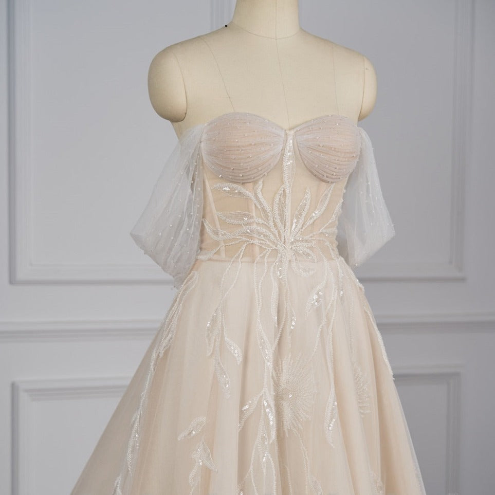 Elegant Crystal Beaded Bohemian Wedding Dress Boho Wedding Dresses BlissGown 