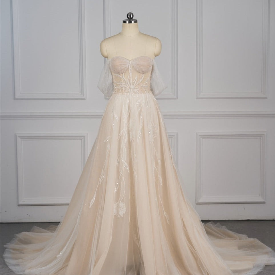 Elegant Crystal Beaded Bohemian Wedding Dress Boho Wedding Dresses BlissGown 