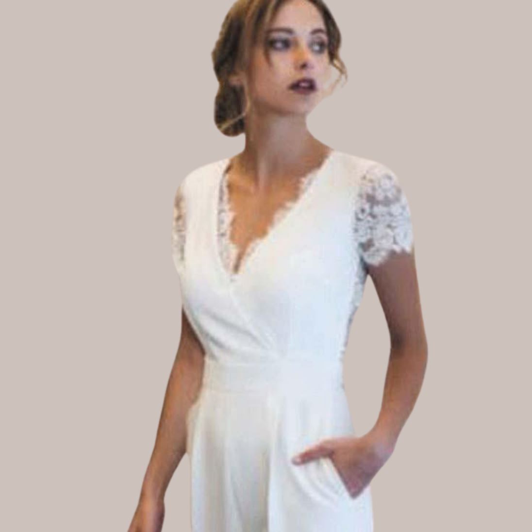 Elegant Lace Applique Jumpsuits Wedding Dress Sexy Wedding Dresses BlissGown 