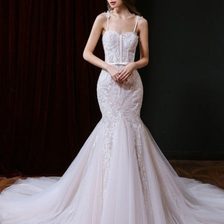 Elegant Lace Backless Court Train Beaded Mermaid Wedding Dress Sexy Wedding Dresses BlissGown as picture 26W 
