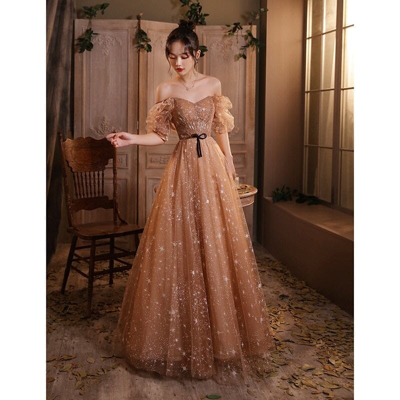 Elegant Lantern Sleeves Bow Lace Up Long French Style Ball Gown Evening Dress Evening & Formal Dresses BlissGown As Picture 2 