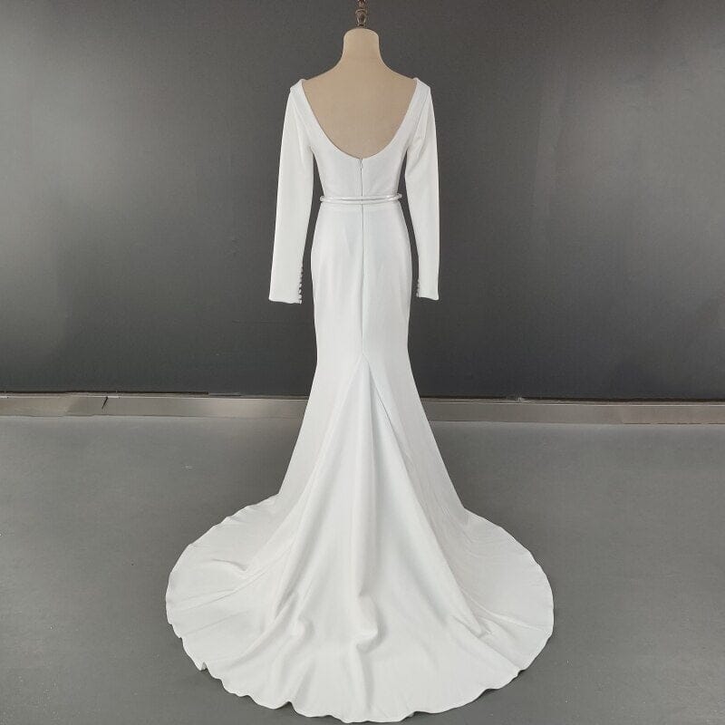 Elegant Long Sleeve Soft Satin Mermaid Wedding Dress Classic Wedding Dresses BlissGown 