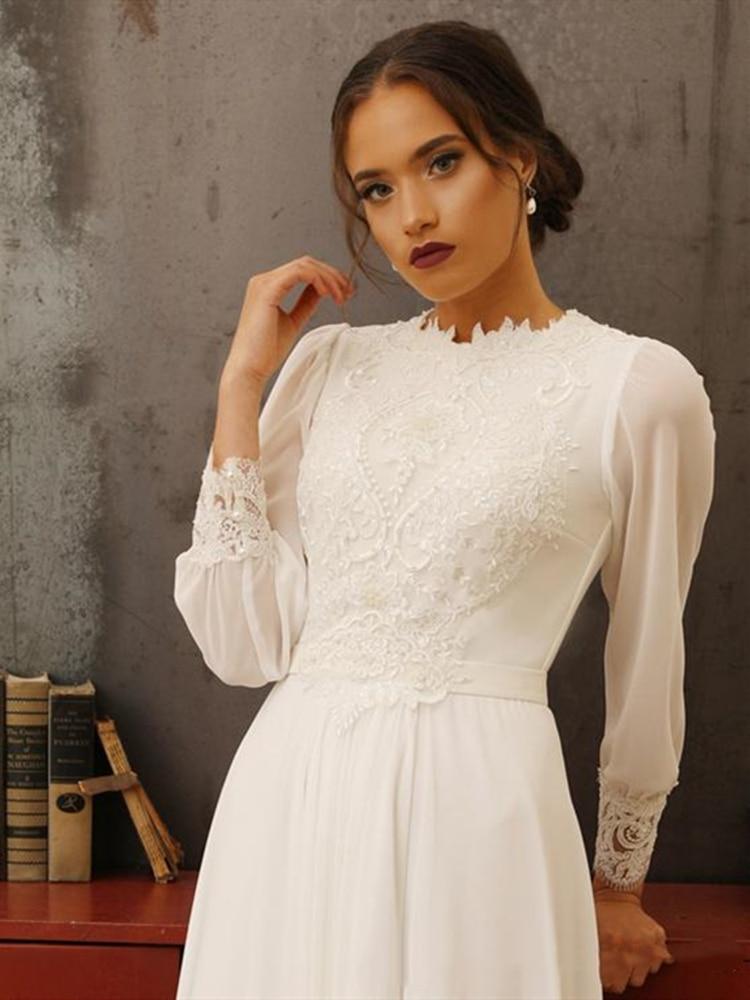 Elegant Long Sleeves Chiffon High Neck Sheath Vintage Bridal Dress Vintage Wedding Dresses BlissGown 