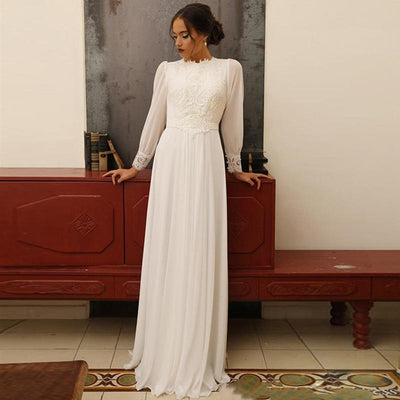 Elegant Long Sleeves Chiffon High Neck Sheath Vintage Bridal Dress Vintage Wedding Dresses BlissGown 