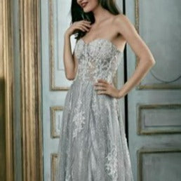 Elegant Long Sweetheart Glitter Silver Grey Evening Dress Evening & Formal Dresses BlissGown As the picture Custom Size 