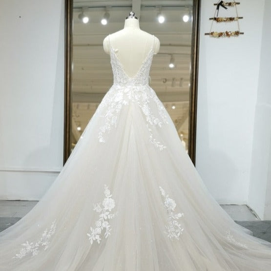 Elegant Open Back Lace Handmade V Neck Vintage Wedding Dress Vintage Wedding Dresses BlissGown 