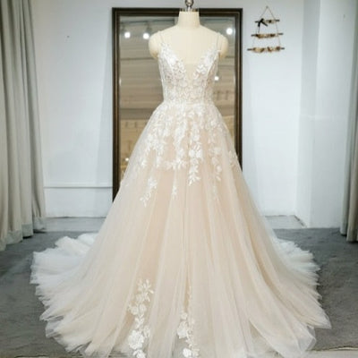 Elegant Open Back Lace Handmade V Neck Vintage Wedding Dress Vintage Wedding Dresses BlissGown as picture 18W 