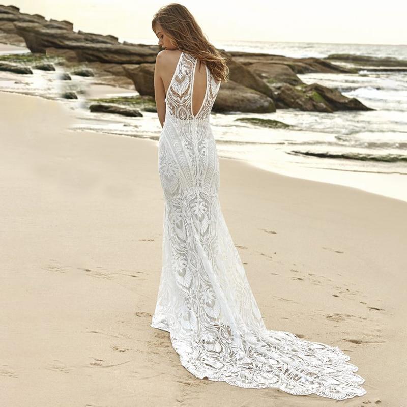 Elegant Open Back Sheath Bohemian Beach Wedding Dress Classic Wedding Dresses BlissGown 