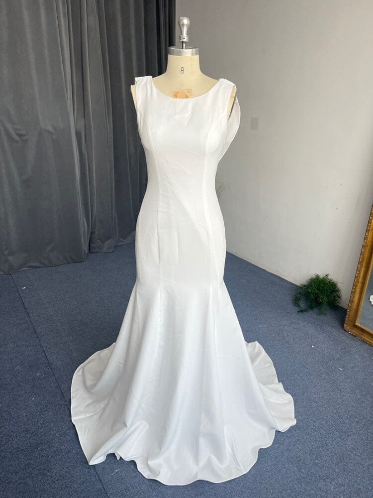 Elegant Satin Mermaid Sweep Brush Train Wedding Gown Classic Wedding Dresses BlissGown 