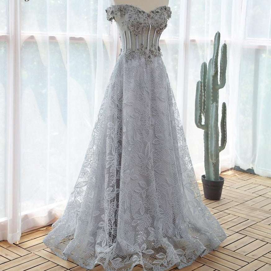 Elegant Sequin Appliques Beading Lace Flowers Evening Dress Evening & Formal Dresses BlissGown 