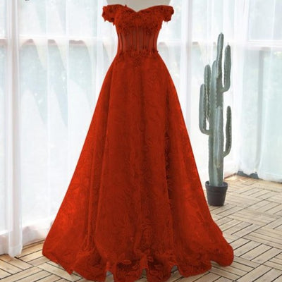 Elegant Sequin Appliques Beading Lace Flowers Evening Dress Evening & Formal Dresses BlissGown Red 2 Floor Length
