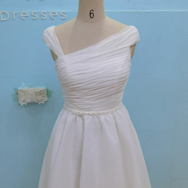 Elegant Silk Organza Train Exquisite Beading Belt Bridal Gown Beach Wedding Dresses BlissGown 
