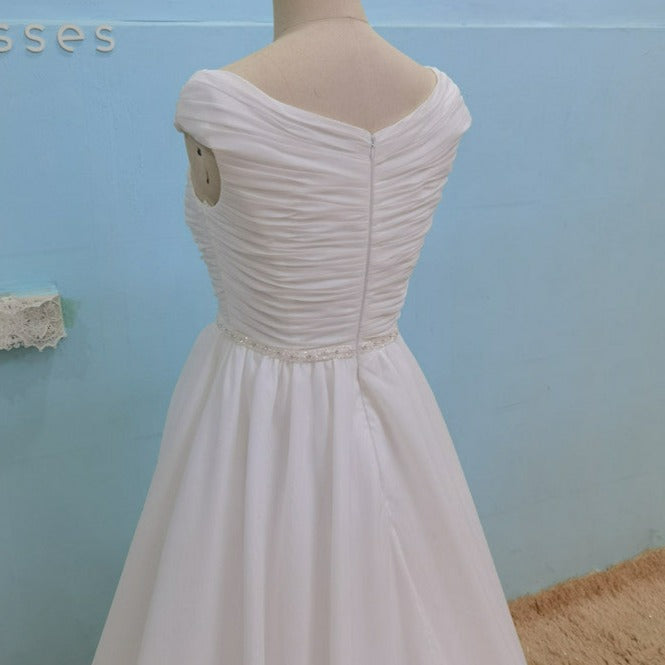 Elegant Silk Organza Train Exquisite Beading Belt Bridal Gown Beach Wedding Dresses BlissGown 