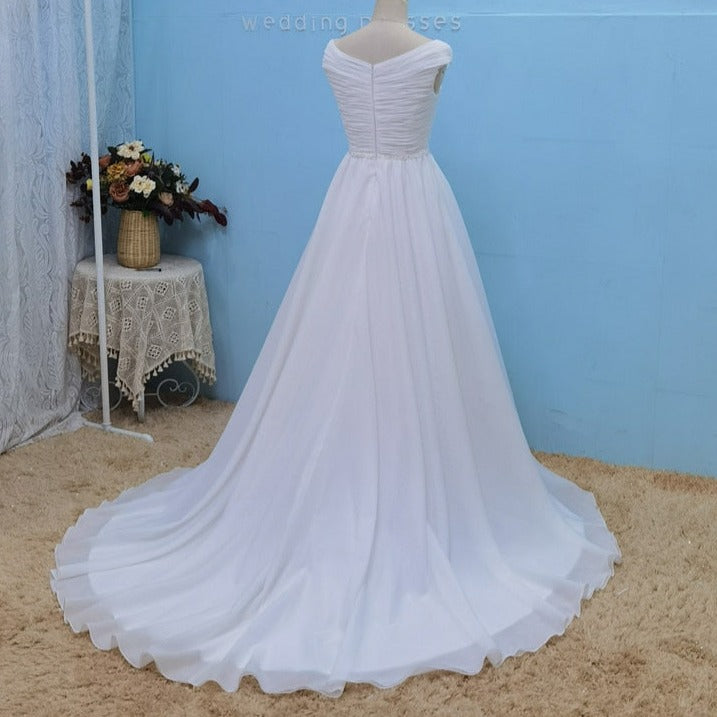 Elegant Silk Organza Train Exquisite Beading Belt Bridal Gown Beach Wedding Dresses BlissGown Ivory 2 