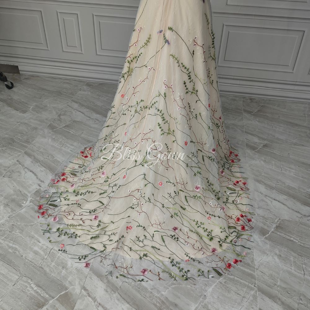 Embroidery Floral Lace Bohemian Wedding Dress Boho Wedding Dresses BlissGown 