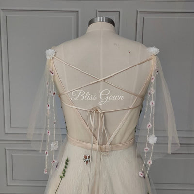 Embroidery Floral Lace Bohemian Wedding Dress Boho Wedding Dresses BlissGown 
