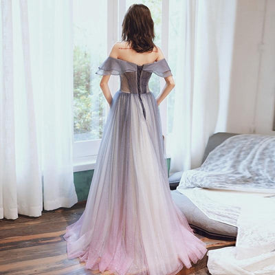 Embroidery Off Shoulder Fashion Sequins Sexy Prom Dress Evening & Formal Dresses BlissGown 