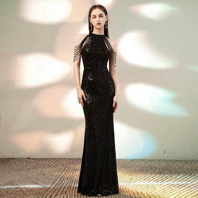 Embroidery Off Shoulder Fashion Sequins Sexy Prom Dress Evening & Formal Dresses BlissGown black A L 