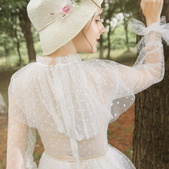 Empire Elegant Vintage High Neck Long Sleeve Lace Wedding Dress Vintage Wedding Dresses BlissGown 