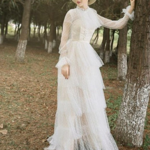 Empire Elegant Vintage High Neck Long Sleeve Lace Wedding Dress Vintage Wedding Dresses BlissGown As Picture 14 