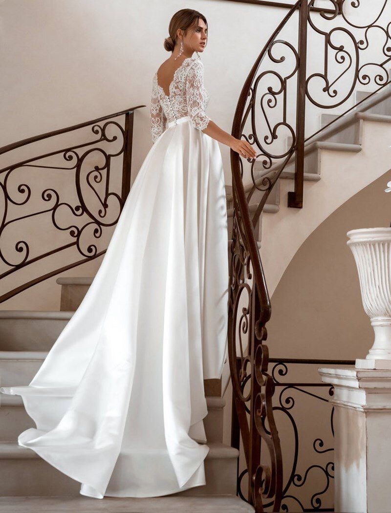 Empire Waistline Matte Satin Wedding Dress Romantic Wedding Dresses BlissGown 