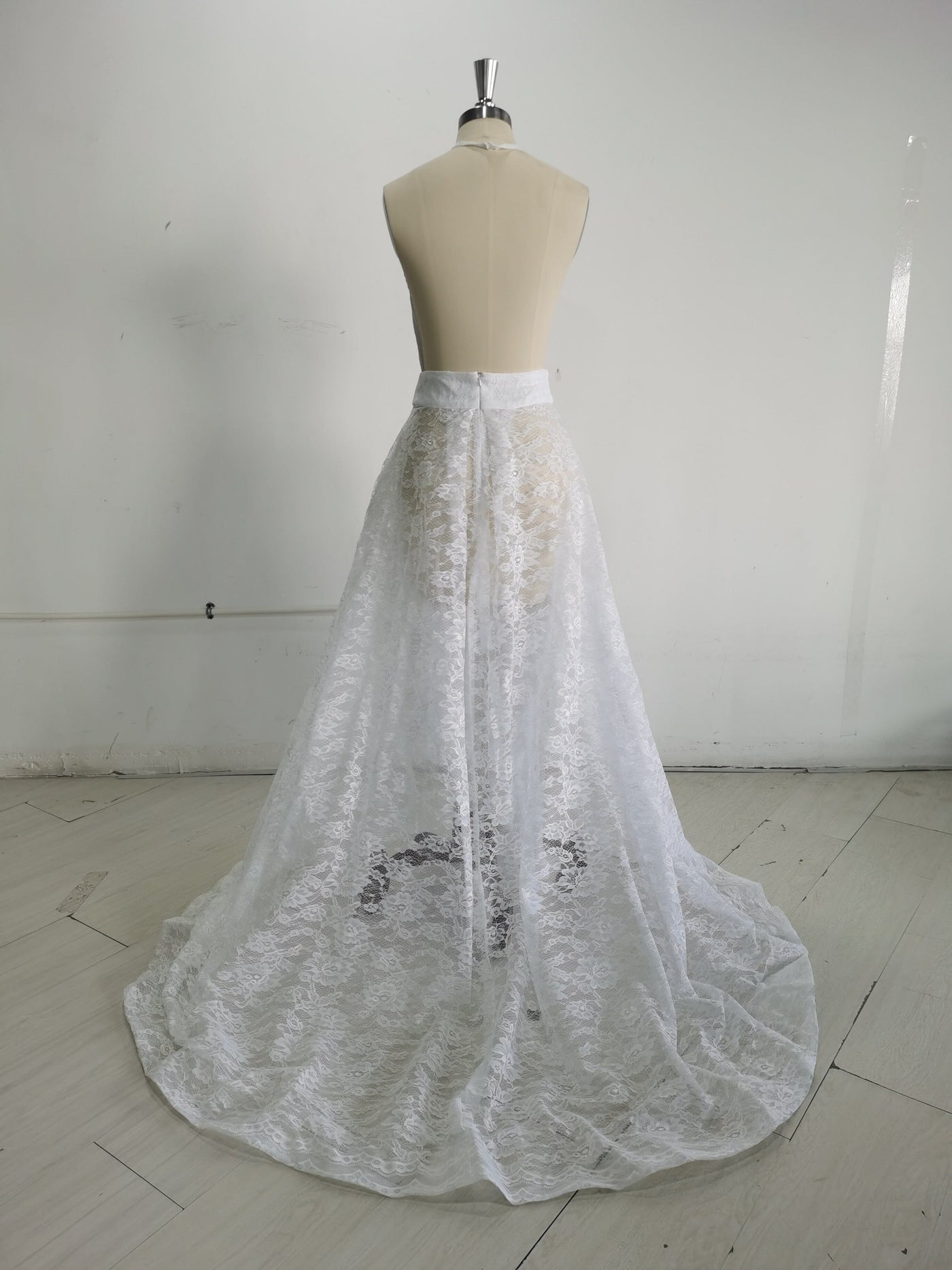 Fashion Halter Lace With Train White Jumpsuits Wedding Dress Vintage Wedding Dresses BlissGown 