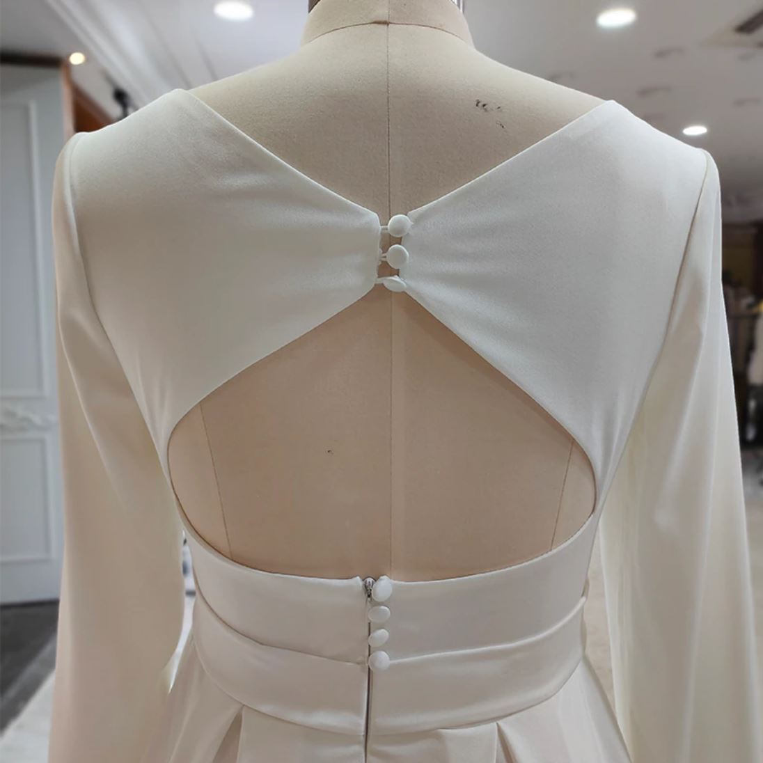 Fashion Long Sleeve Jersey Slit Modest Sheer V-Neck Wedding Dress Sexy Wedding Dresses BlissGown 