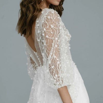 Fashion V-Neck Lace with Train Jumpsuits Wedding Dress Beach Wedding Dresses BlissGown 